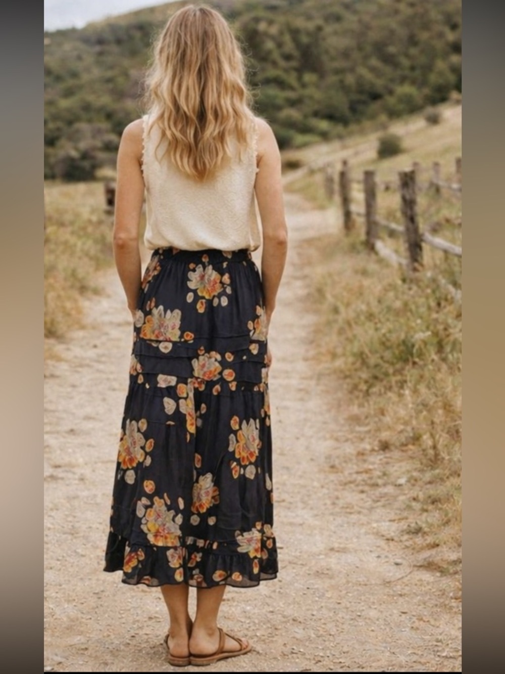 NWT The GREAT. The Frontier Floral Midi Skirt in Black & Light Brown Size S - Picture 4 of 16